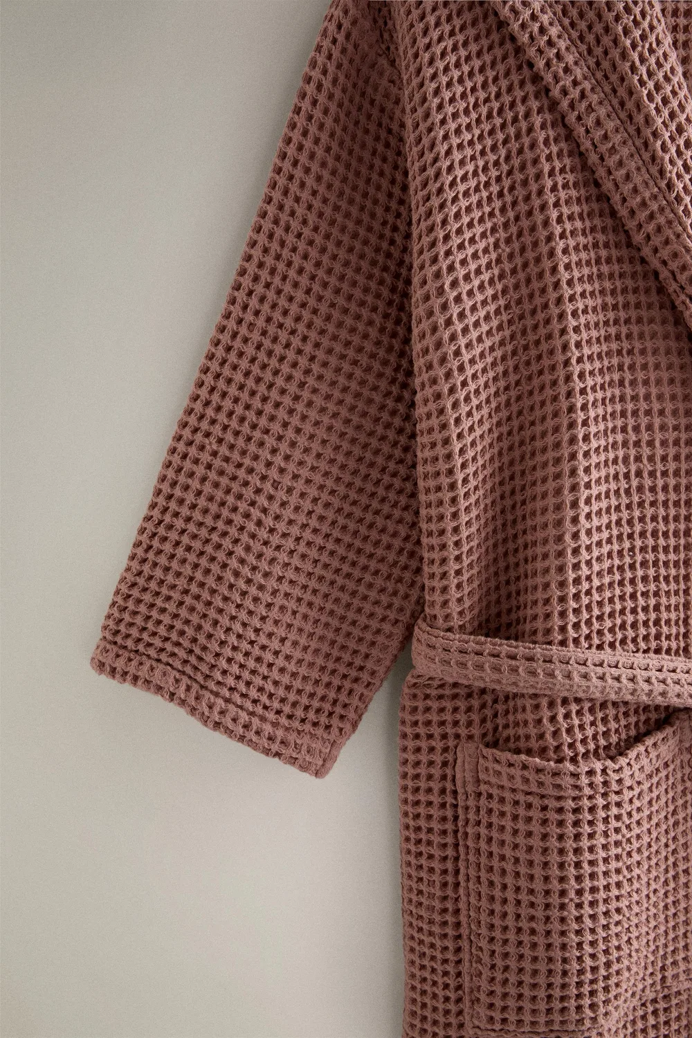 Хлопковый вафельный халат ZARA, Pale pink — фото 3