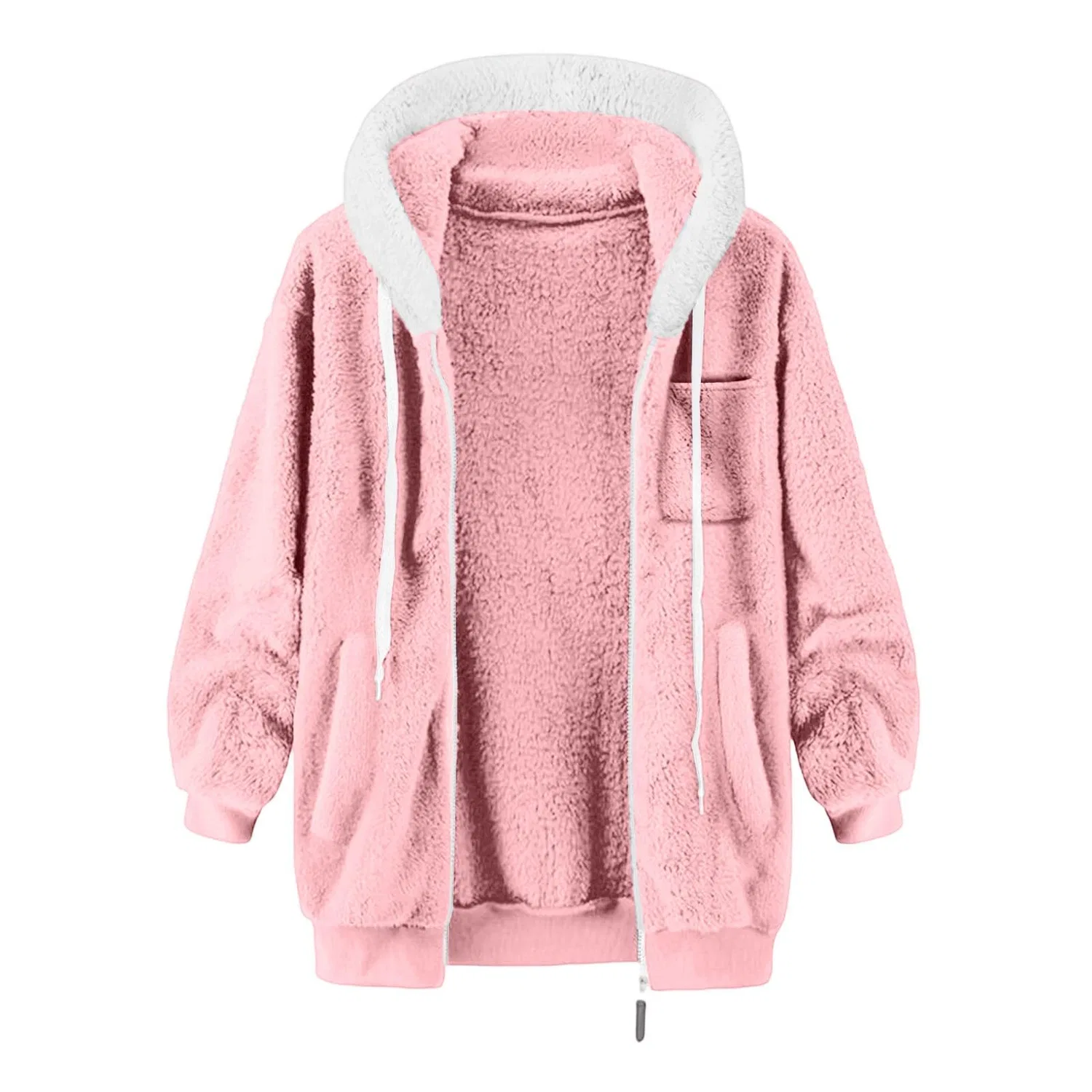 Женская флисовая куртка с капюшоном и молнией, Colore: rosa — фото 3