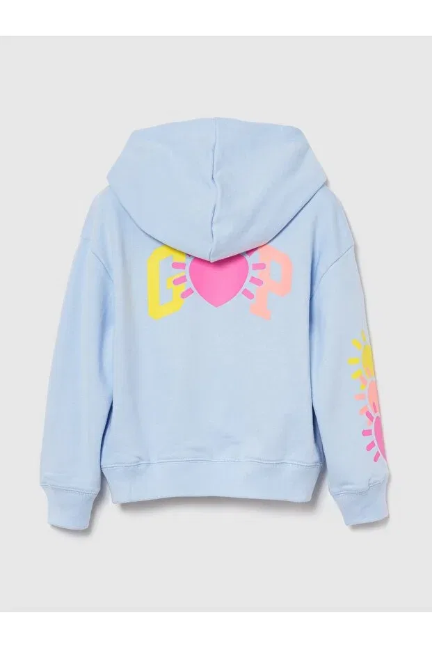 Детские свитшот для девочек с принтом Relaxed Logo French Terry Fabric Gap, Light Blue-001 — фото 3