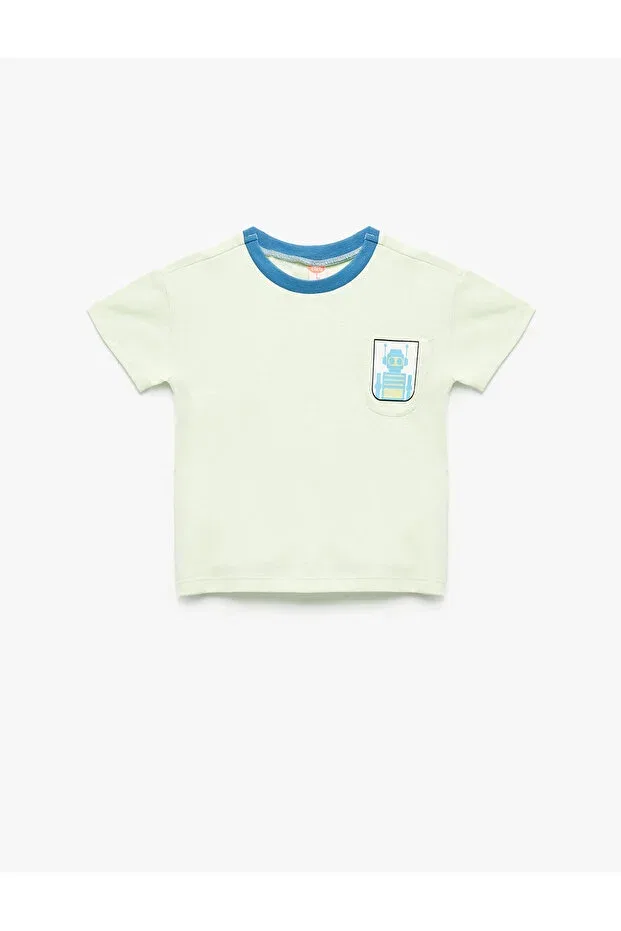 Детская футболка для девочек с принтом Robot Printed Cotton Short Sleeve Crew Neck T-Shirt Koton, Green