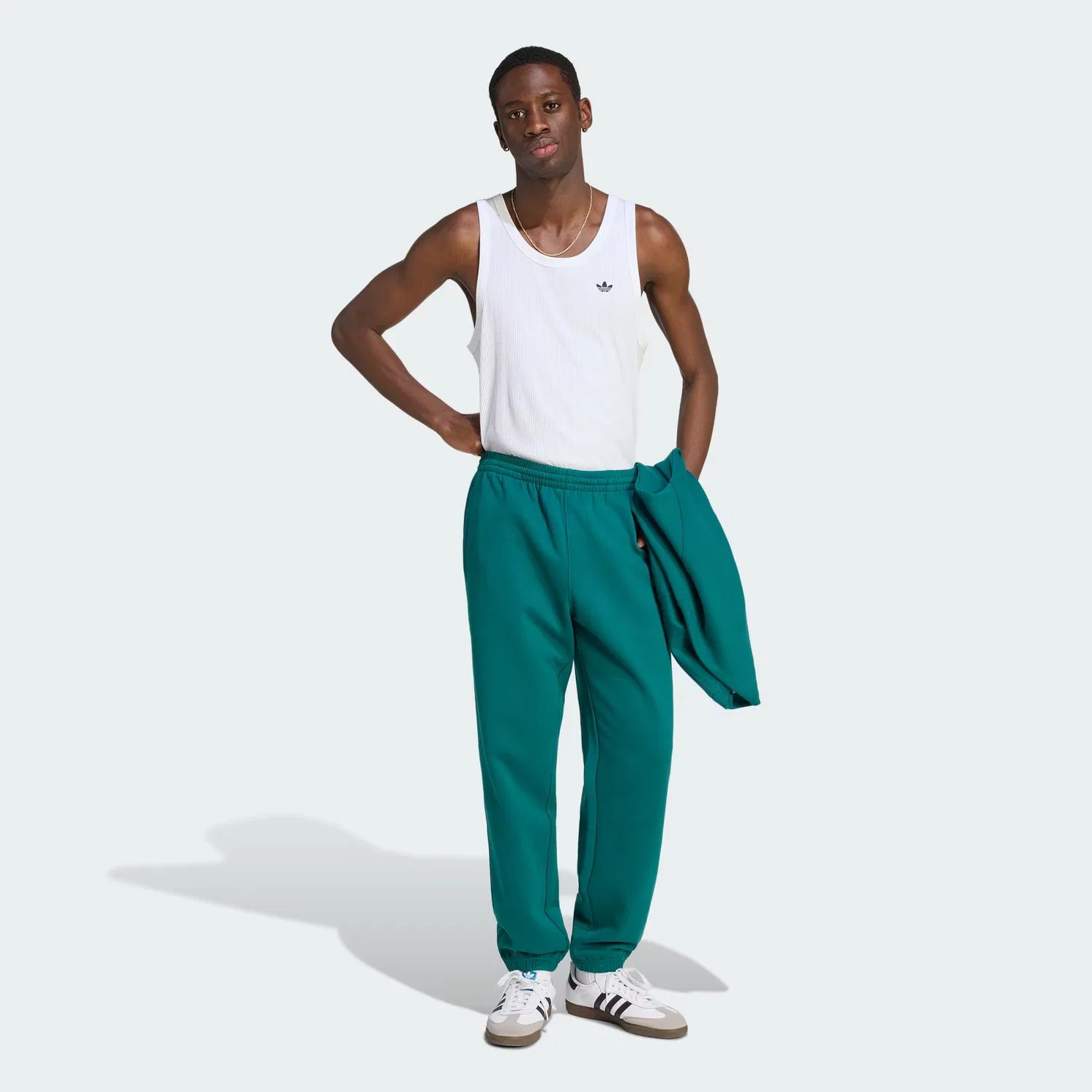 Мужские спортивные брюки из флиса со стандартной посадкой Trefoil Essentials Adidas Originals, насыщенный зеленый — фото 3