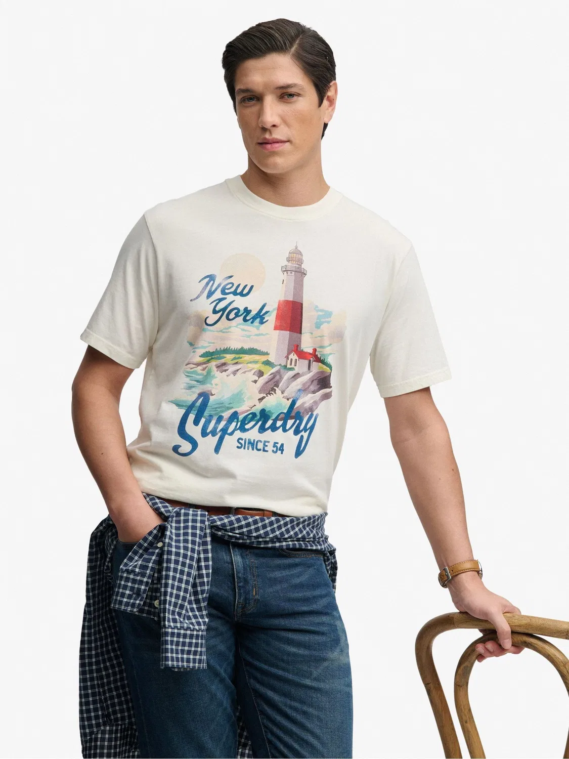 Футболка свободного кроя Maritime Superdry, бело-синяя