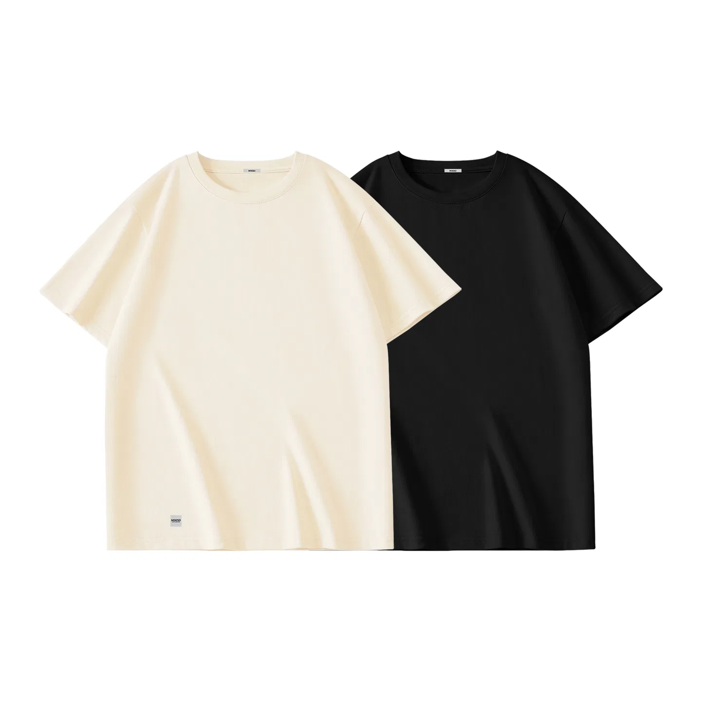 Детская футболка хлопковая с коротким рукавом MINISO, Light Beige + Black