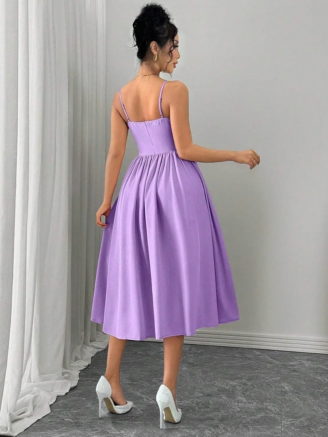 Женское элегантное миди-платье на тонких бретелях, Mauve Purple — фото 2