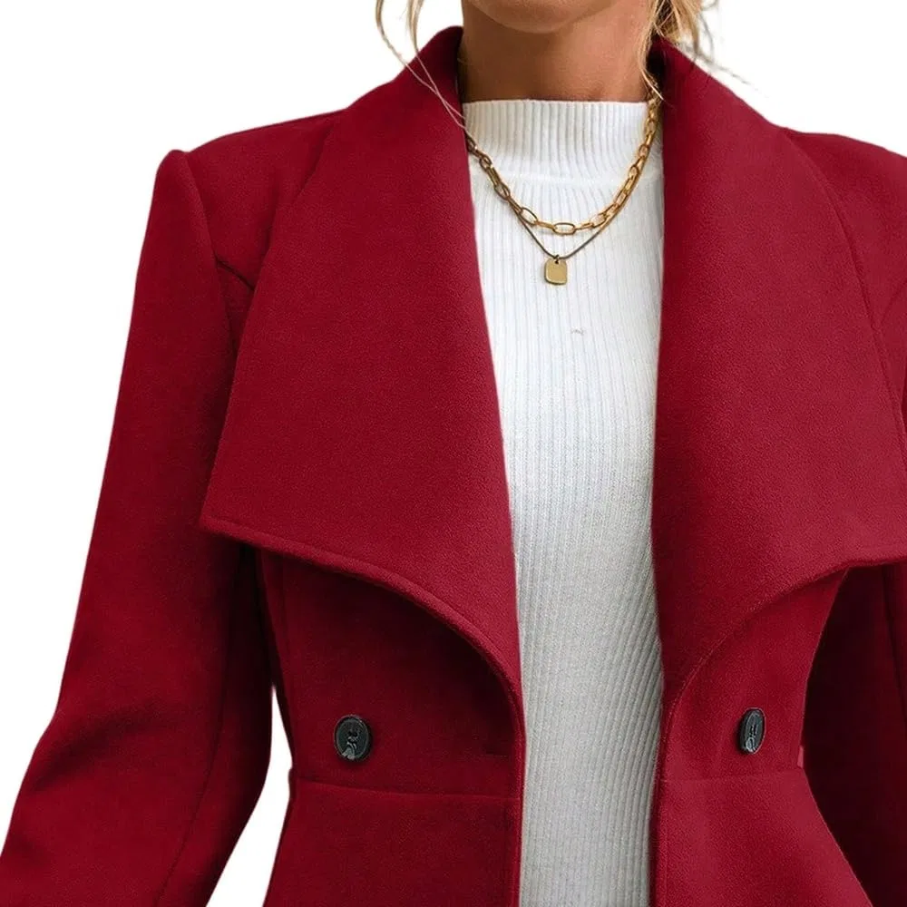 Женское пальто из шерстяной смеси slim fit двубортное миди, Rosso — фото 4