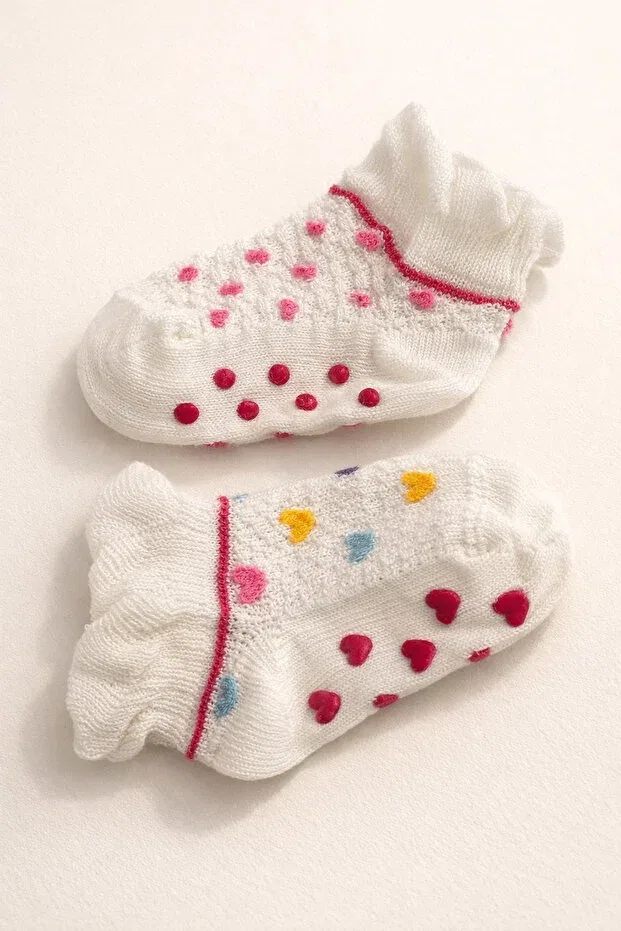 Детские носки для девочек с силиконовой подошвой Bony Socks, White Mixed