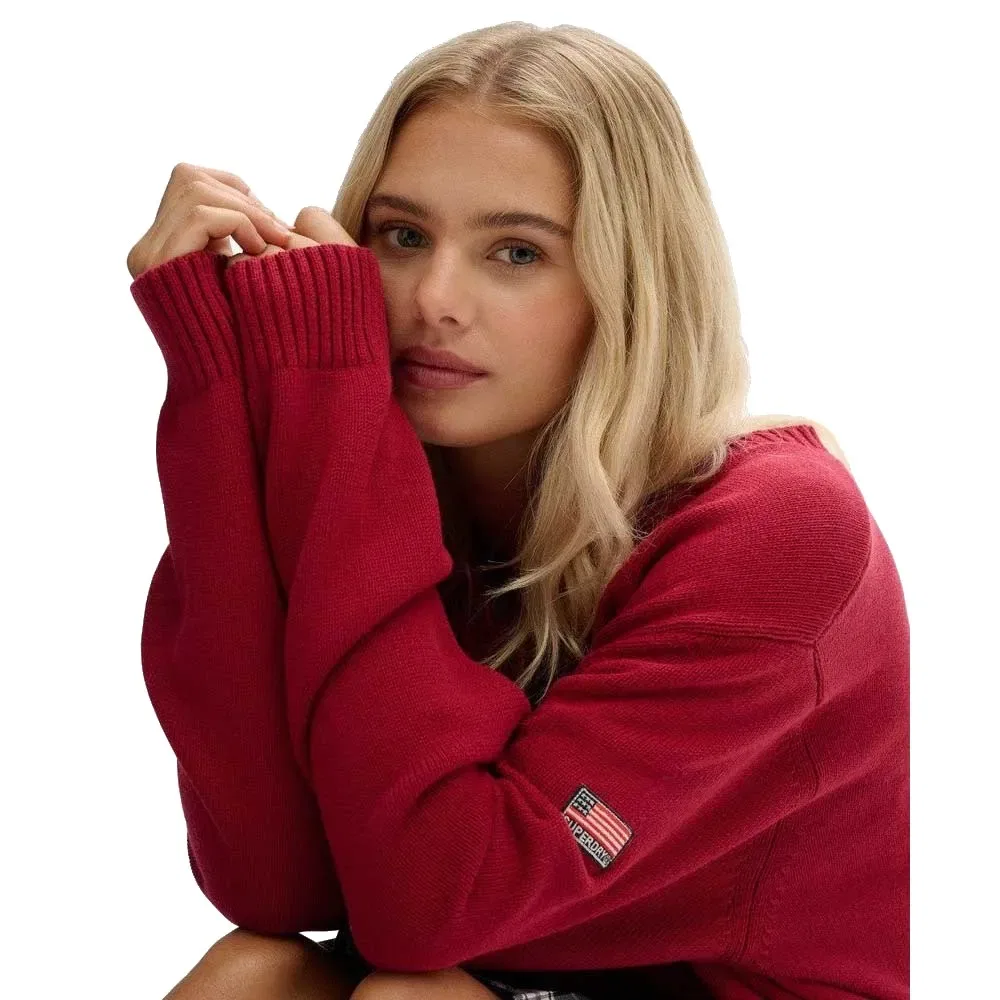 Свитер оверсайз с V-образным вырезом Superdry, красный — фото 3