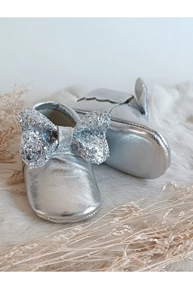 Детские лоферы из натуральной кожи для девочек Sofia silver Hodore, Silver — фото 4