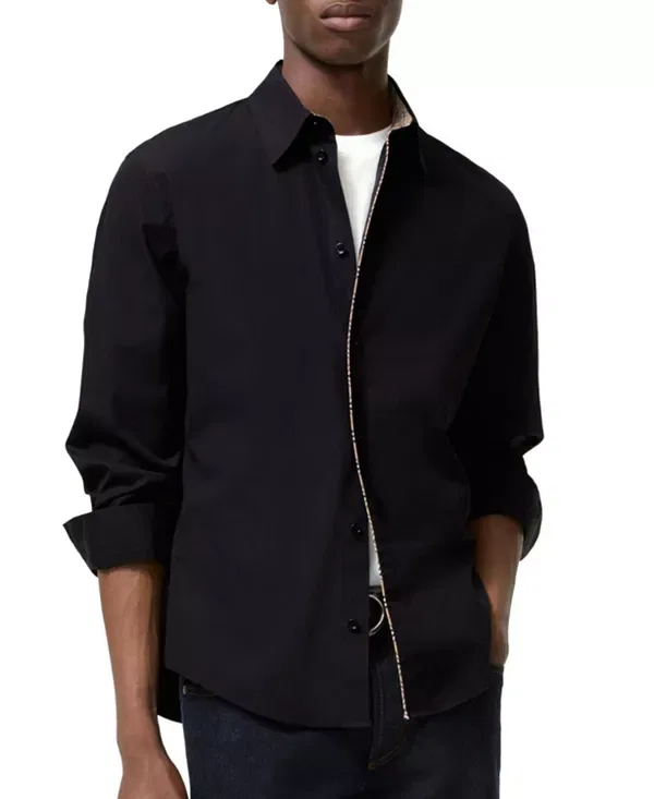 Мужская классическая рубашка с принтом Classic Fit Check Piping Cotton Poplin Shirt Burberry, черный