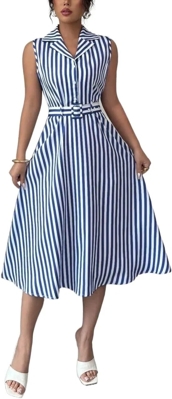 Женское повседневное платье с запахом и поясом, миди, Navy Blue