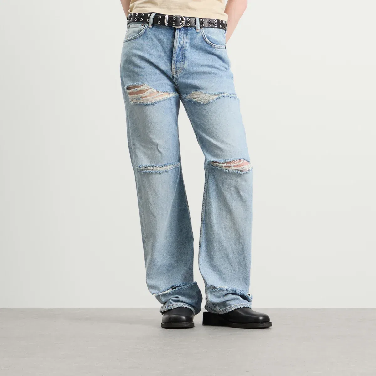 Джинсы прямого кроя с потертостями 2010F Light Crow Acne Studios, Light Blue — фото 2