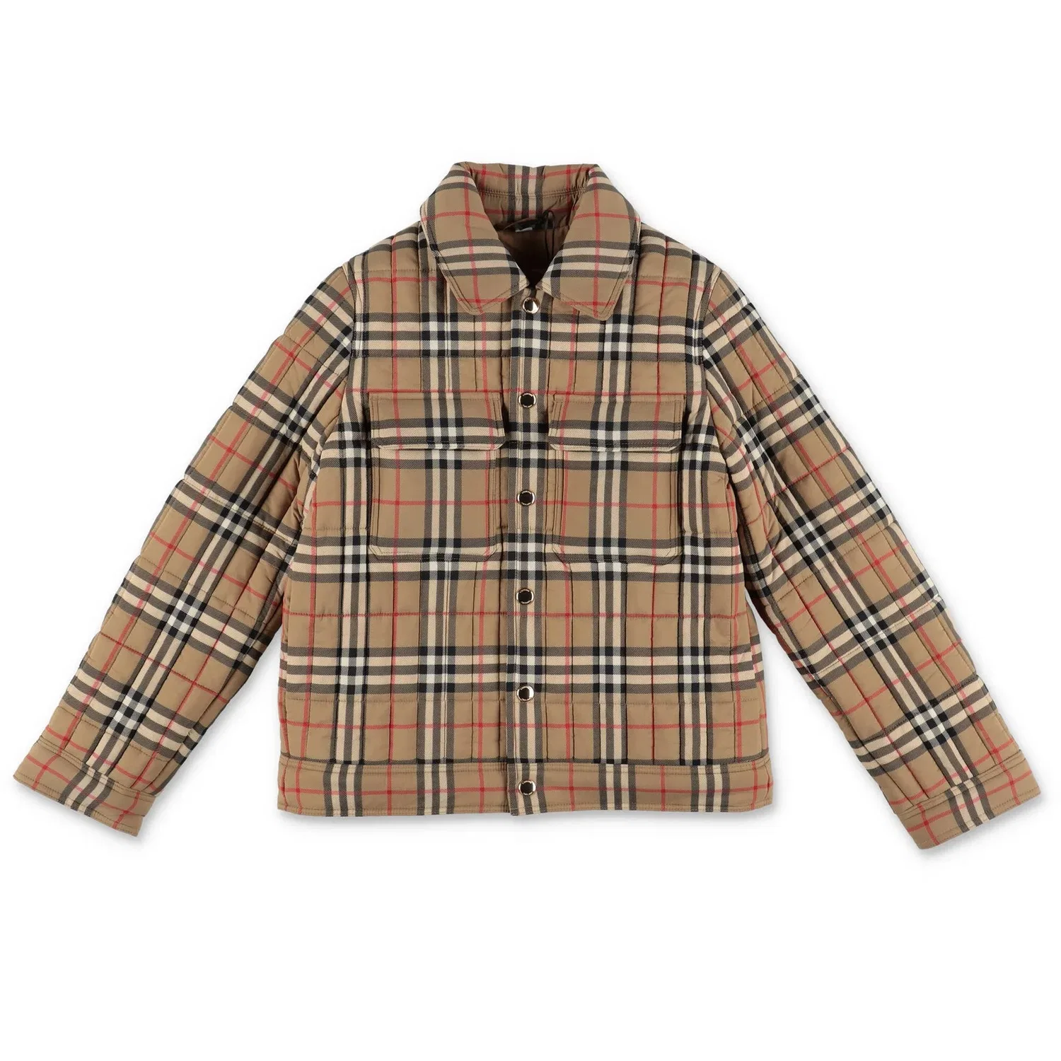 Куртка стеганая с принтом Boys Archive Beige Check Nylon Quilted Jacket Burberry, Archive Beige