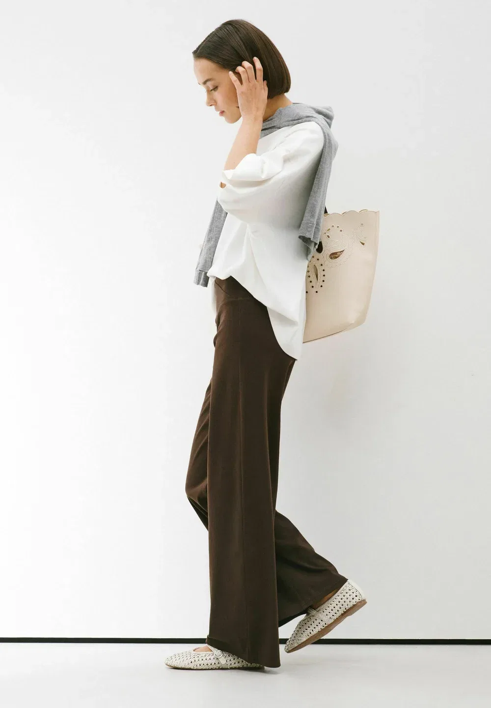 Джинсы прямого кроя с широкими штанинами - широкие штанины Next, Chocolate Brown Wrap Waist — фото 3