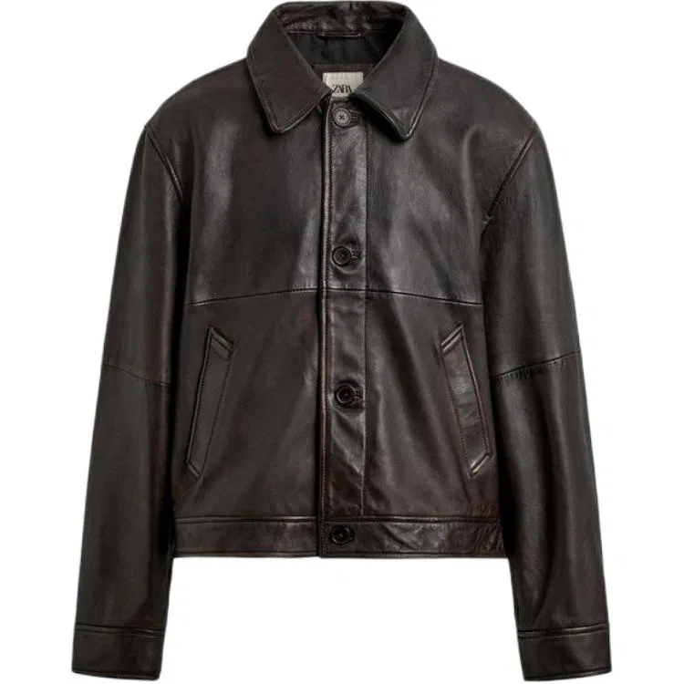 Кожаная куртка Детская Unisex Brown Lapel ZARA, Brown