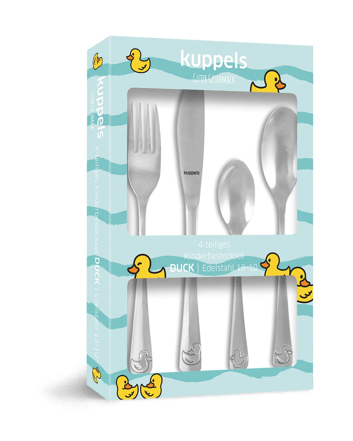 Детский набор столовых приборов 4 предмета с рисунком утки Kuppels — фото 4