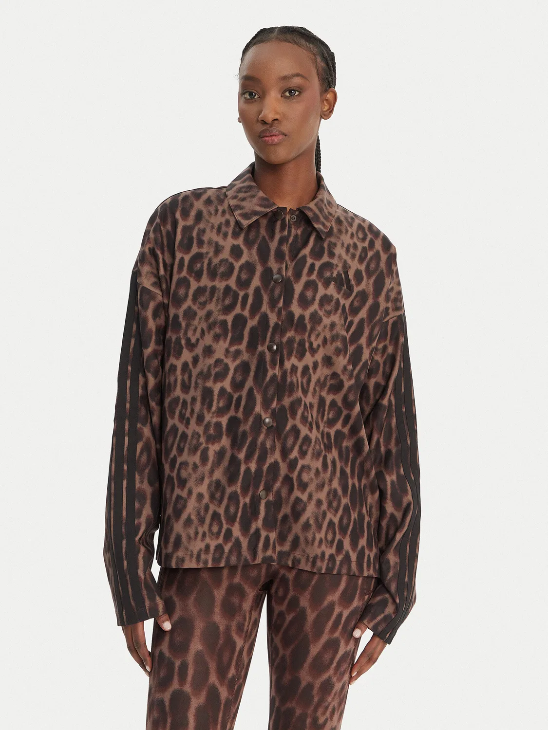 Женская демисезонная куртка свободного кроя Seasonal Essentials Leopard Print Adidas, коричневый