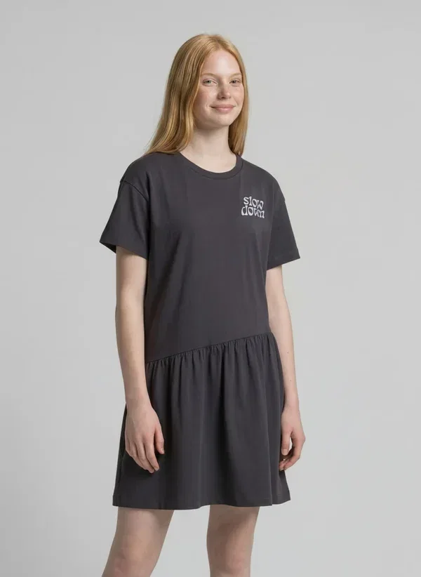 Платье хлопковое Mini-kleid Mit Print Tom Tailor, coal grey, серый