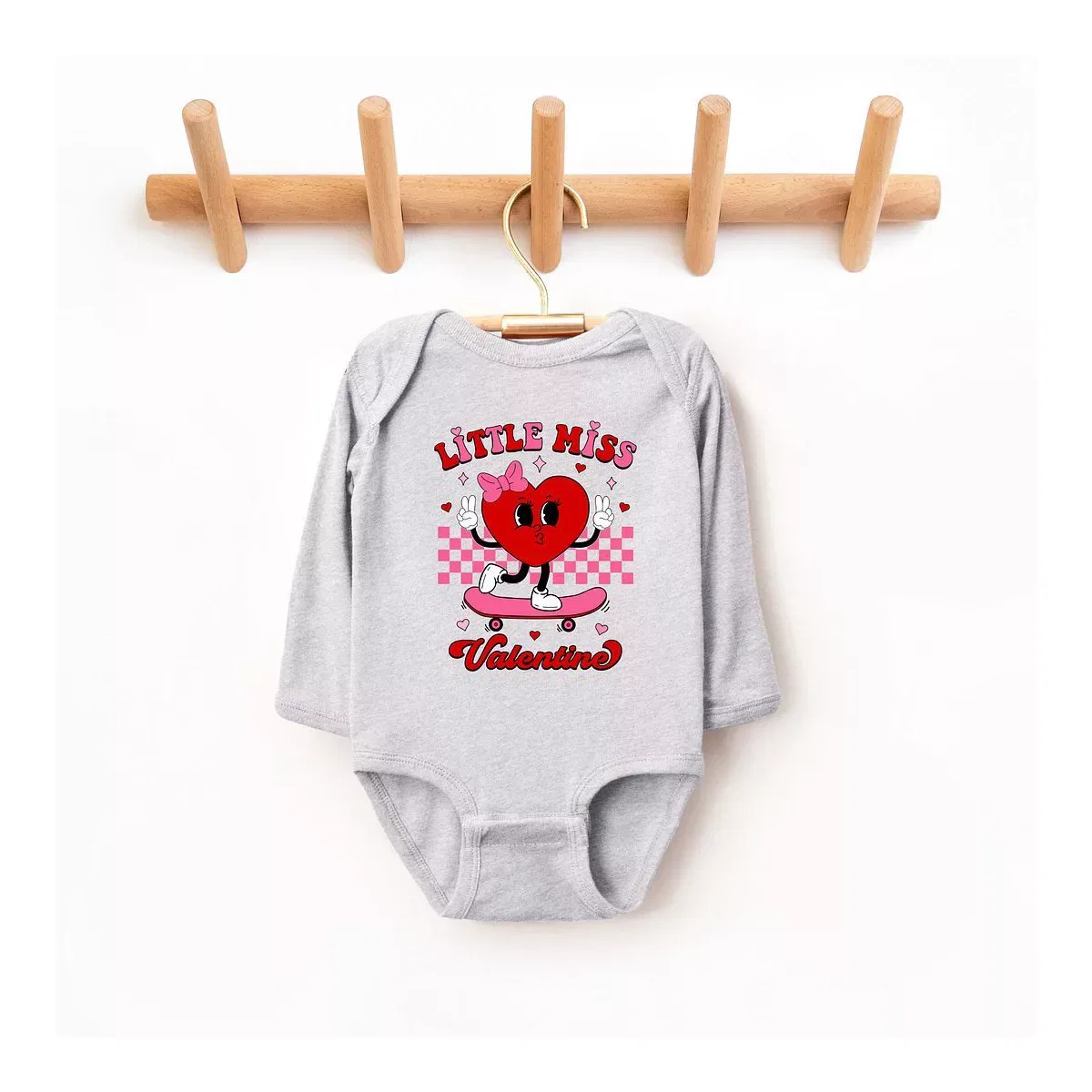 Детский боди с длинным рукавом Little Miss Valentine Skateboard The Juniper Shop, Heather Grey