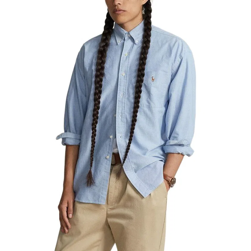 Рубашка Оксфорд полоска Polo Ralph Lauren, Light Blue — фото 4