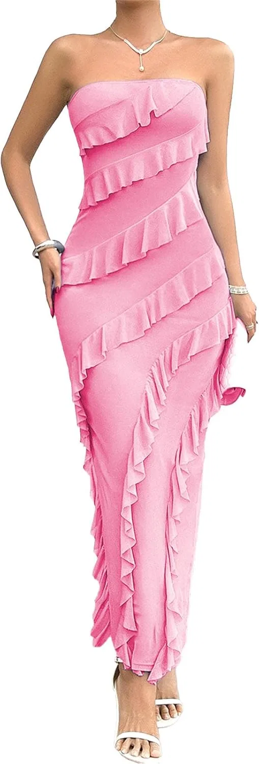 Женское элегантное платье миди с драпировкой Solid Color Stretch Mesh, Pink