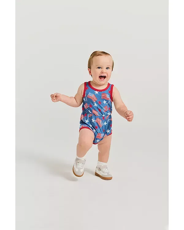 Детский комбинезон без рукавов с принтом Unisex Sam Varsity Romper Posh Peanut, синий — фото 2