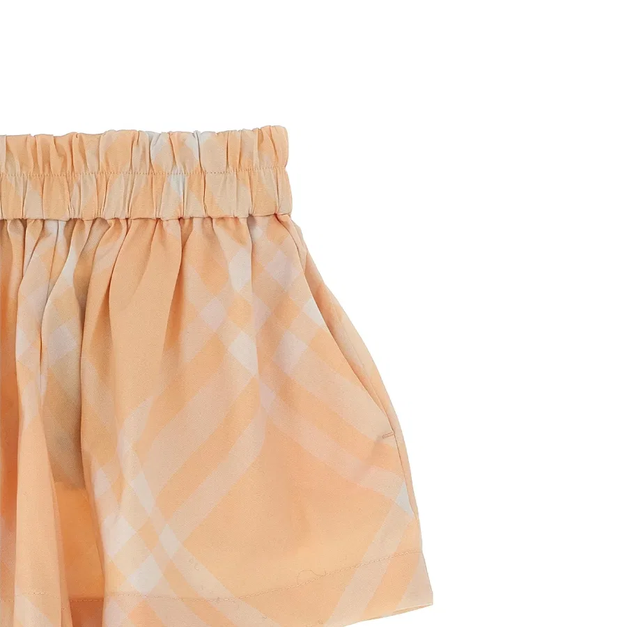 Шорты хлопковые с принтом Kids Checked Pattern Gathered Shorts Burberry, Pastel Peach Ip Chk — фото 3