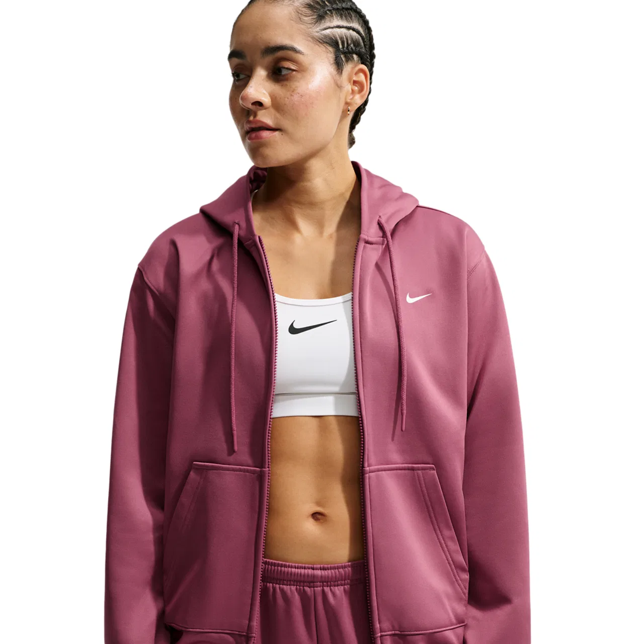 Женское худи на молнии с флисом средней плотности Therma-FIT Studio Fleece Sport Nike, Pink Smoke/White