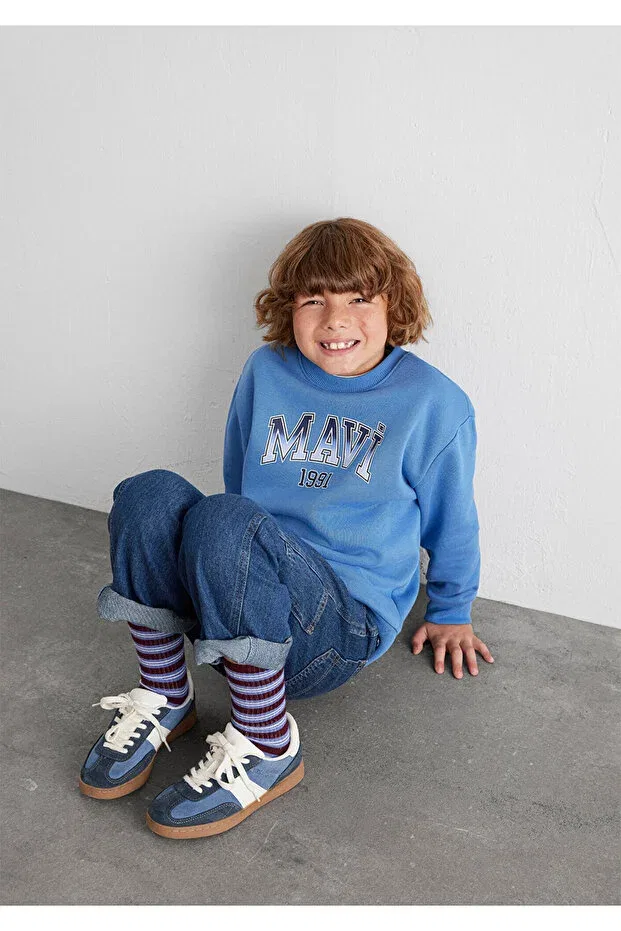 Детские свитшот для мальчиков с принтом Logo crew neck sweatshirt Mavi, Blue — фото 3