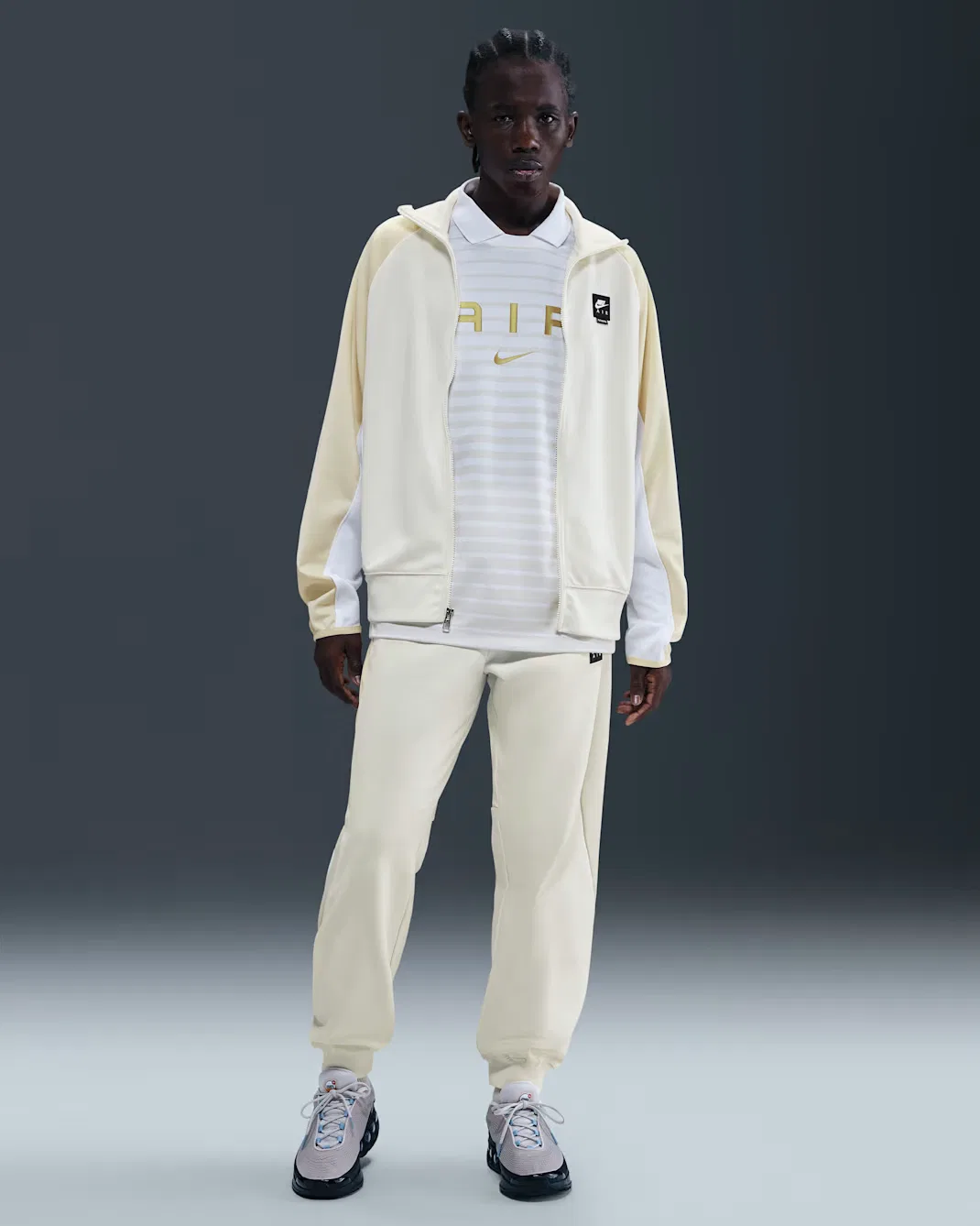 Мужская куртка на молнии из полиэстерового трикотажа Nike Air, Sail/Light Khaki/White/Black — фото 4