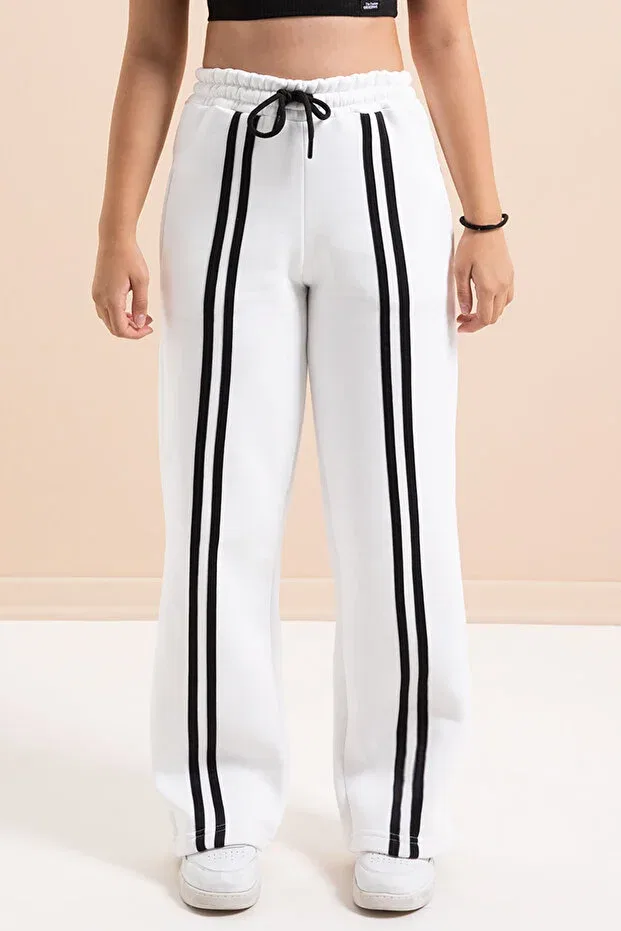 Детские спортивные штаны для девочек широкие с полосками Cansın Mini, White