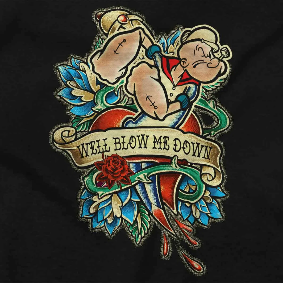 Детское боди с коротким рукавом Popeye Well Blow Me Down Tattoo Brisco Brands, Black — фото 2