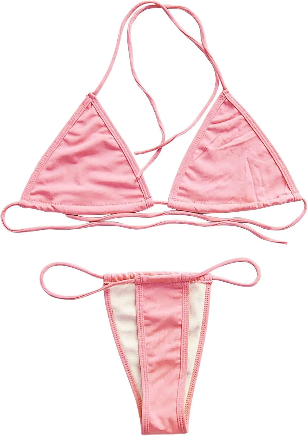 Женский бикини с завязками и треугольными чашками, Pink — фото 4
