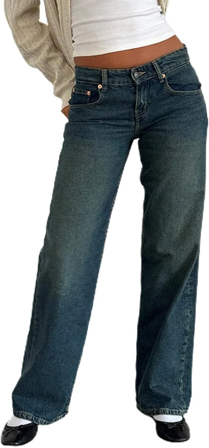 

Джинсы Low Rise для женщин, 2025, Baggy, Straight, Wide Leg