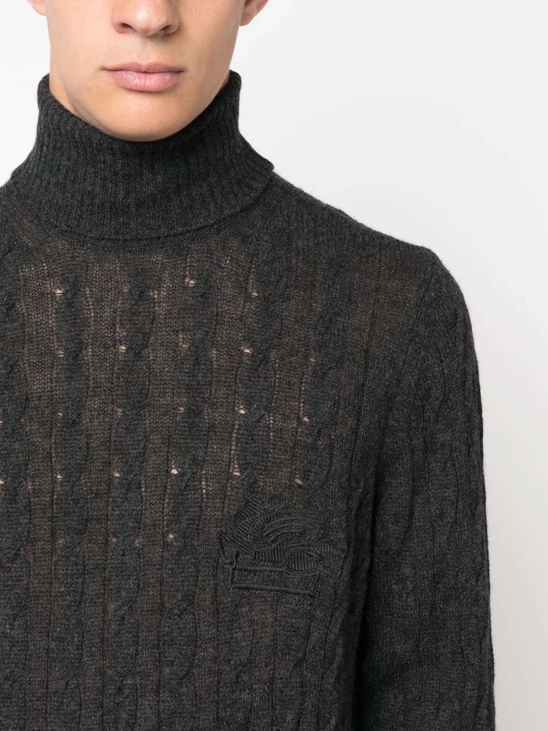 Свитер с воротником-ролл из кашемира ETRO, серый — фото 4