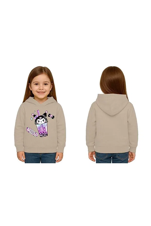 Детские свитшот для девочек с принтом Kuromi Printed Sedirli, Stone