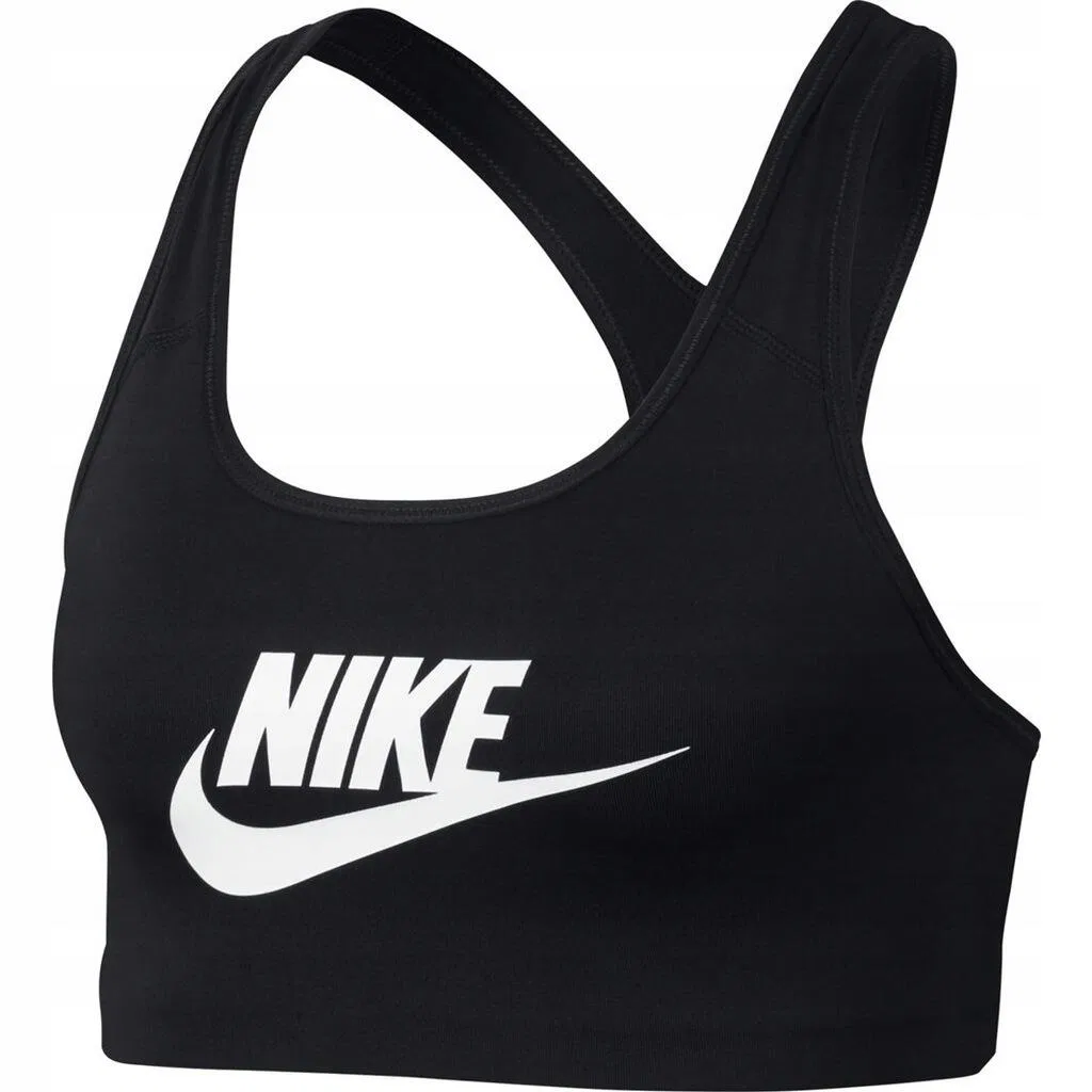 Женский спортивный бюстгальтер с логотипом Nike Bra Swoosh Futura, Nike, Цвет: Schwarz — фото 4