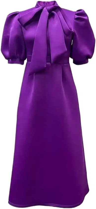 Женское вечернее платье с бантом и фонариками рукавами, Purple