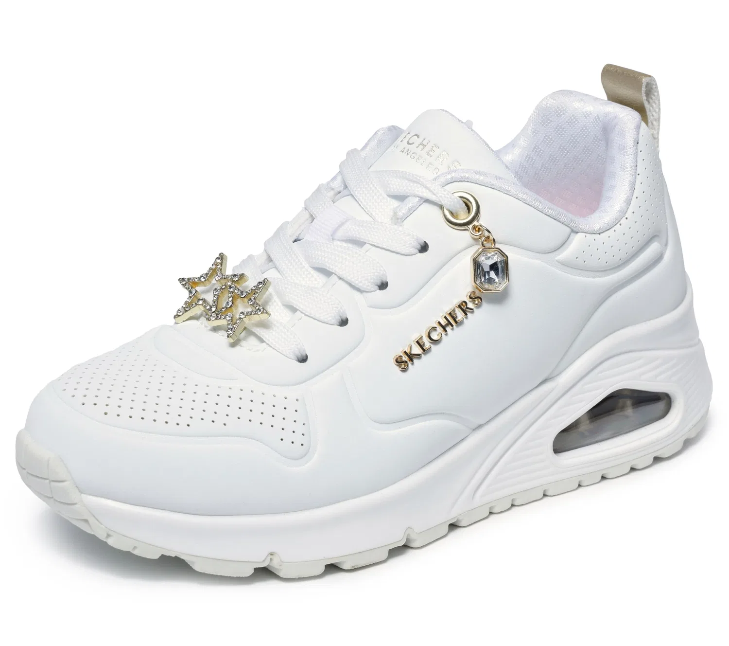 Детские кроссовки для девочек Skechers Uno Gen1 Trendy Jewels, White Synthetic Gold Trim