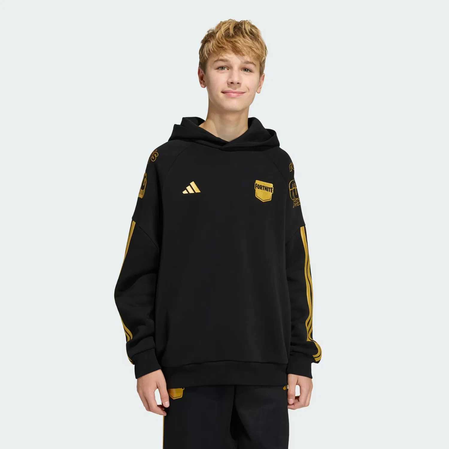 Детское худи свободного кроя adidas x Fortnite Adidas Sportswear, черный/золотой металлик — фото 3