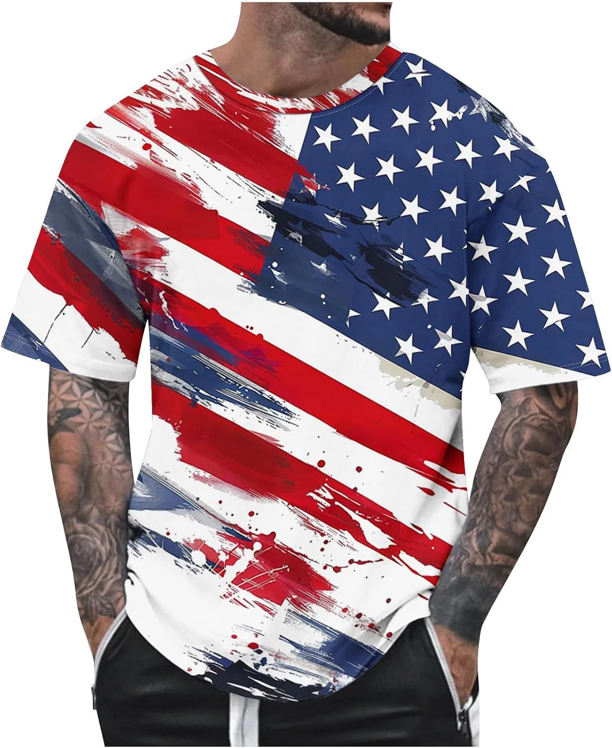Мужская футболка с американским флагом, Short Sleeve, Multicolor