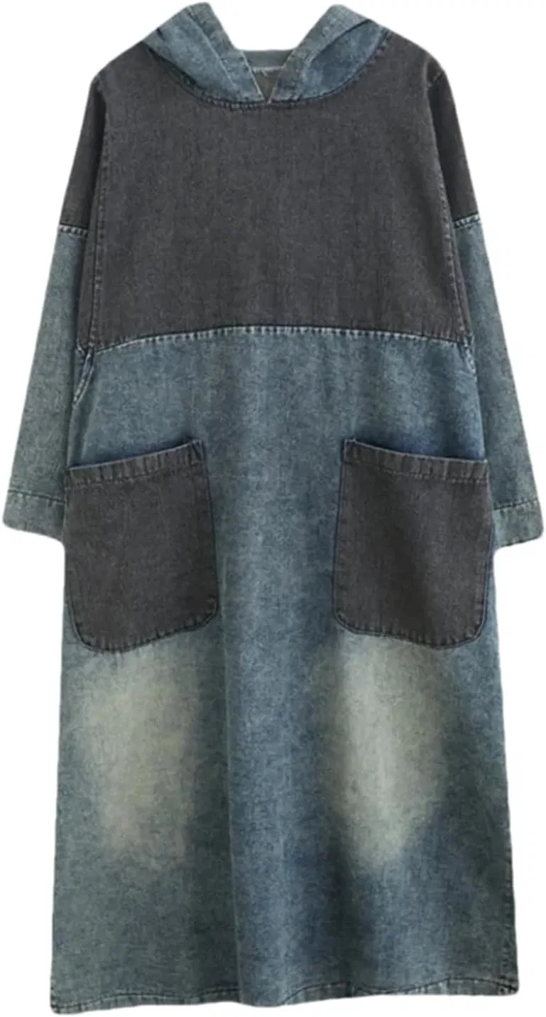 Женское джинсовое платье миди с капюшоном Vintage, Blue