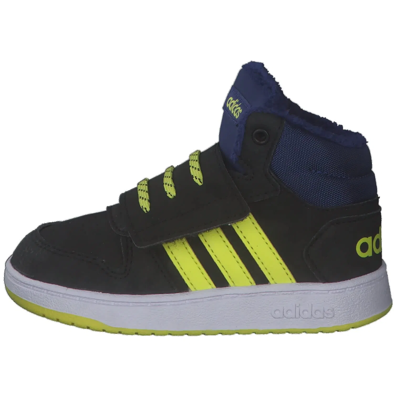 Детские кроссовки для мальчиков с верхом из искусственной кожи Hoops Mid 2.0 I Adidas, Core Black Acid Yellow Victory Blue — фото 2