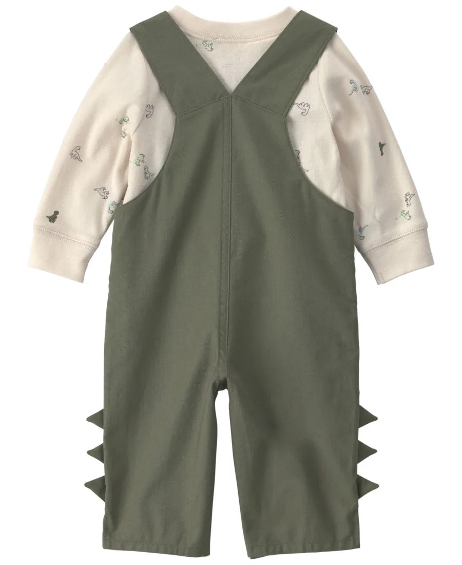 Комплект из футболки с длинным рукавом и комбинезона с динозаврами Carter's, Olive Green — фото 2