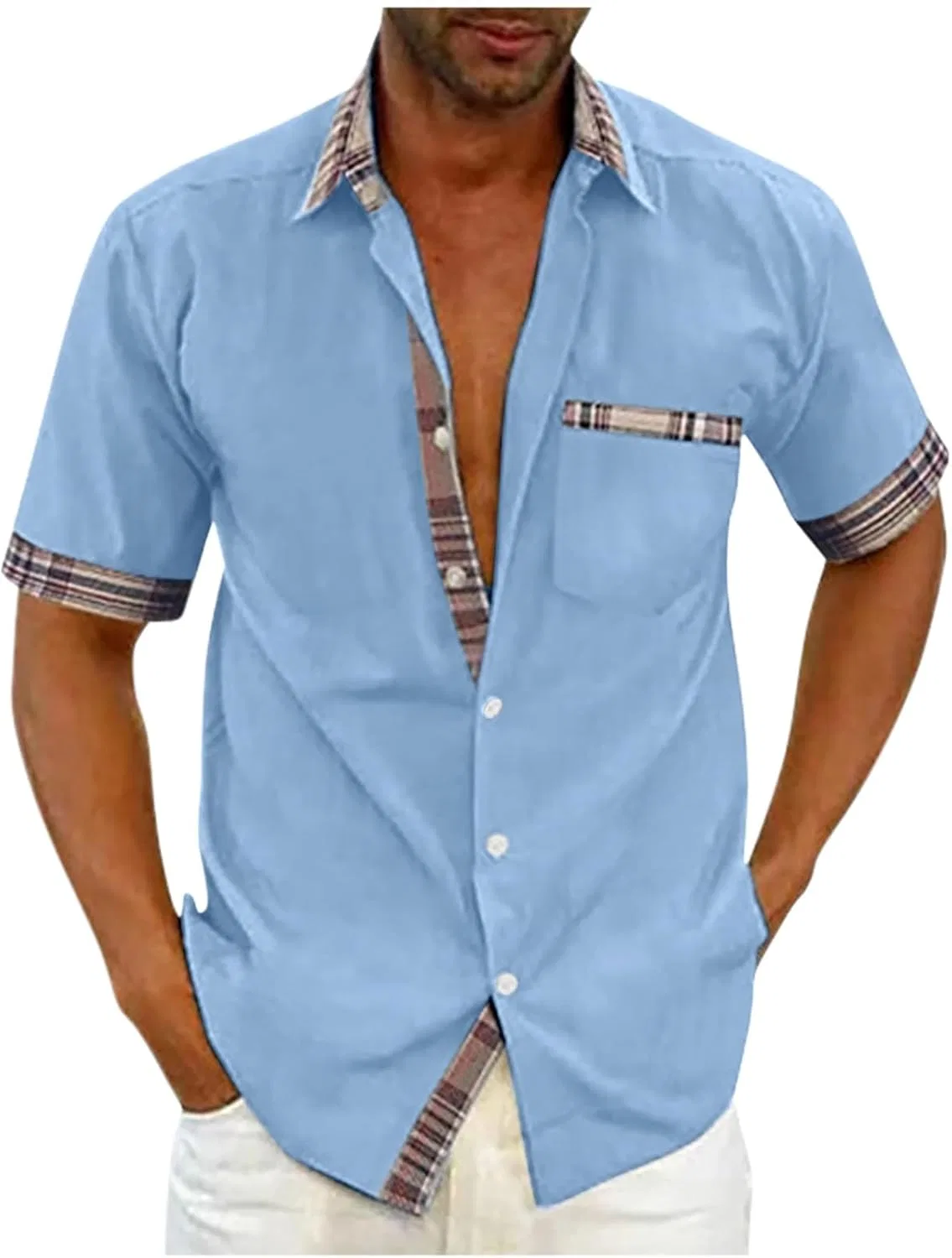 Мужская повседневная футболка с отложным воротником Generic, Light Blue