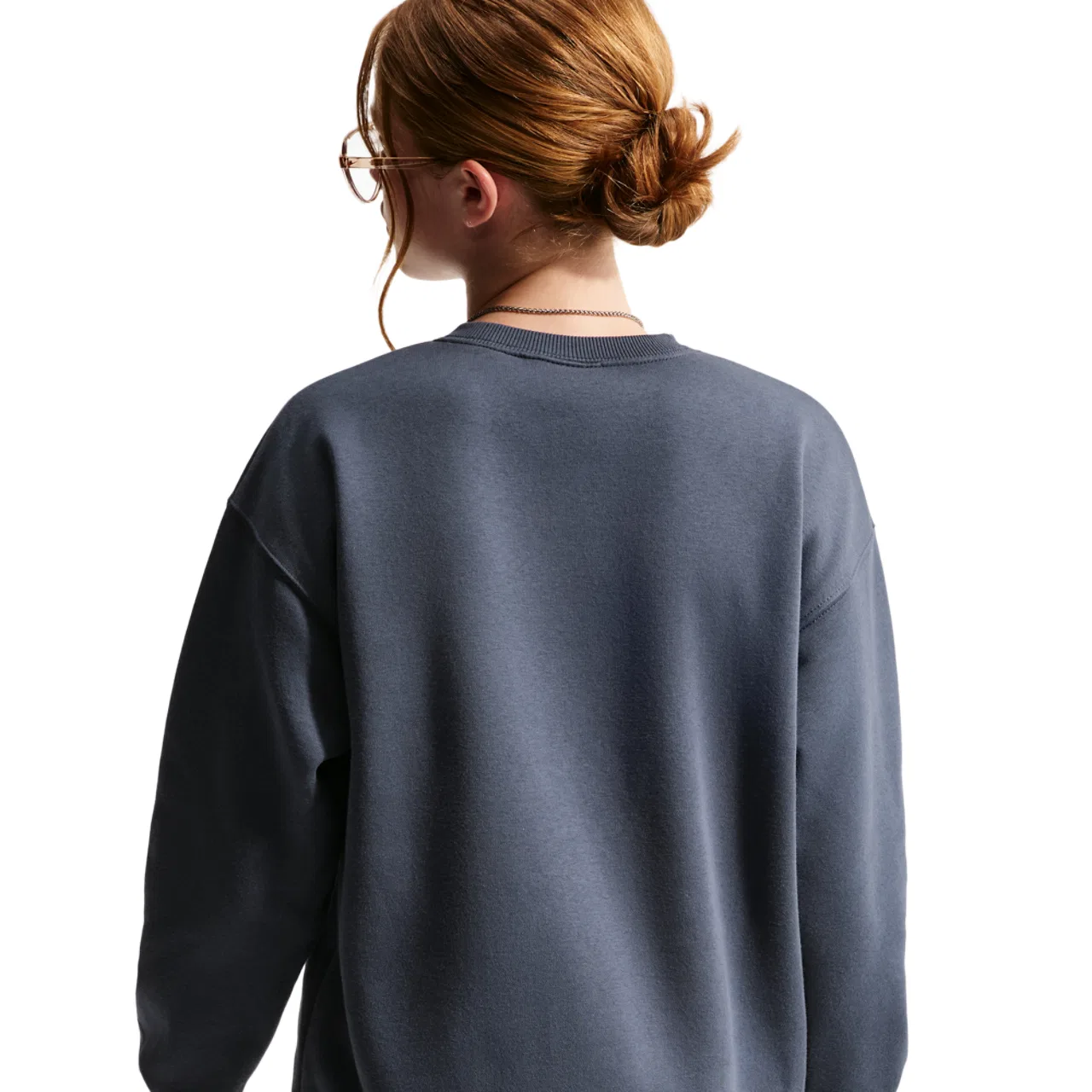 Детский свитшот оверсайз с вышитым логотипом Nike NSW Studio Fleece OS Crew, White Thunder Blue — фото 2