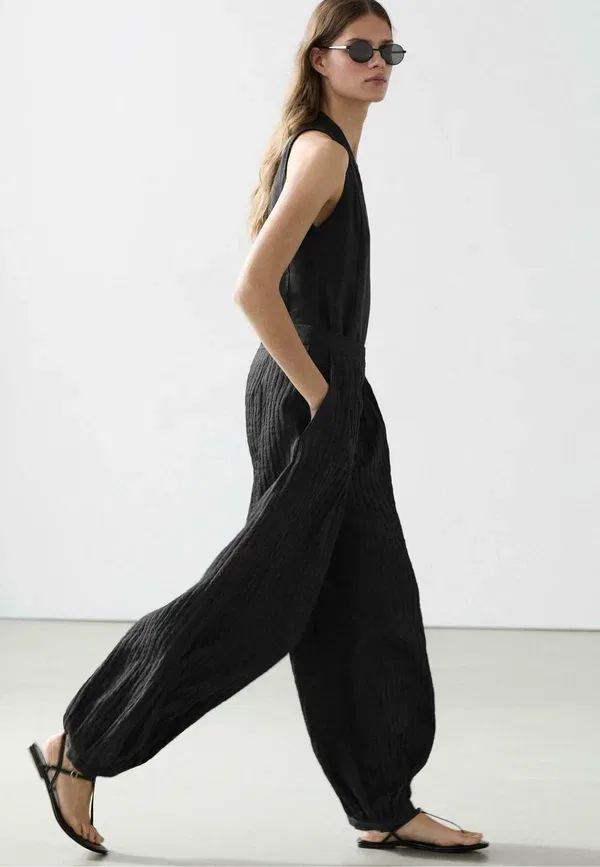 Брюки хлопковые Cocoon Massimo Dutti, черный — фото 4