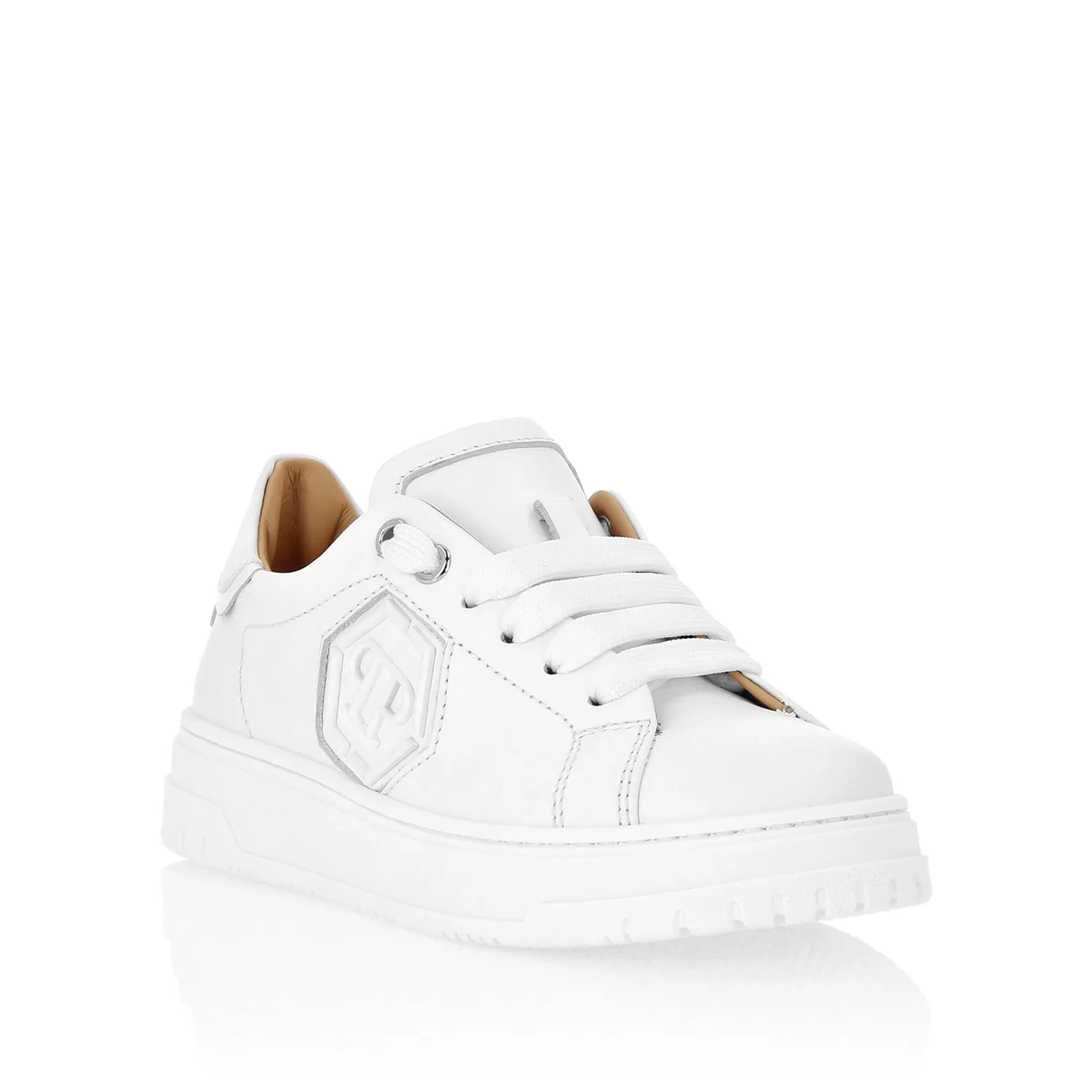 Детские кроссовки из телячьей кожи Hexagon PHILIPP PLEIN, White