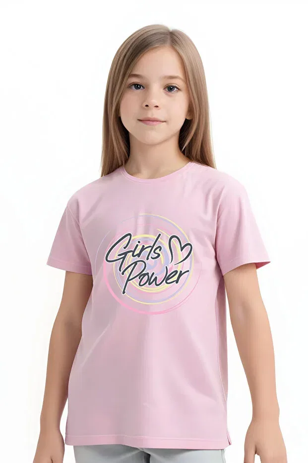 Детский набор футболок для девочек с принтом Panios Kids, Pink-Gray-White-Black-Fuchsia — фото 3