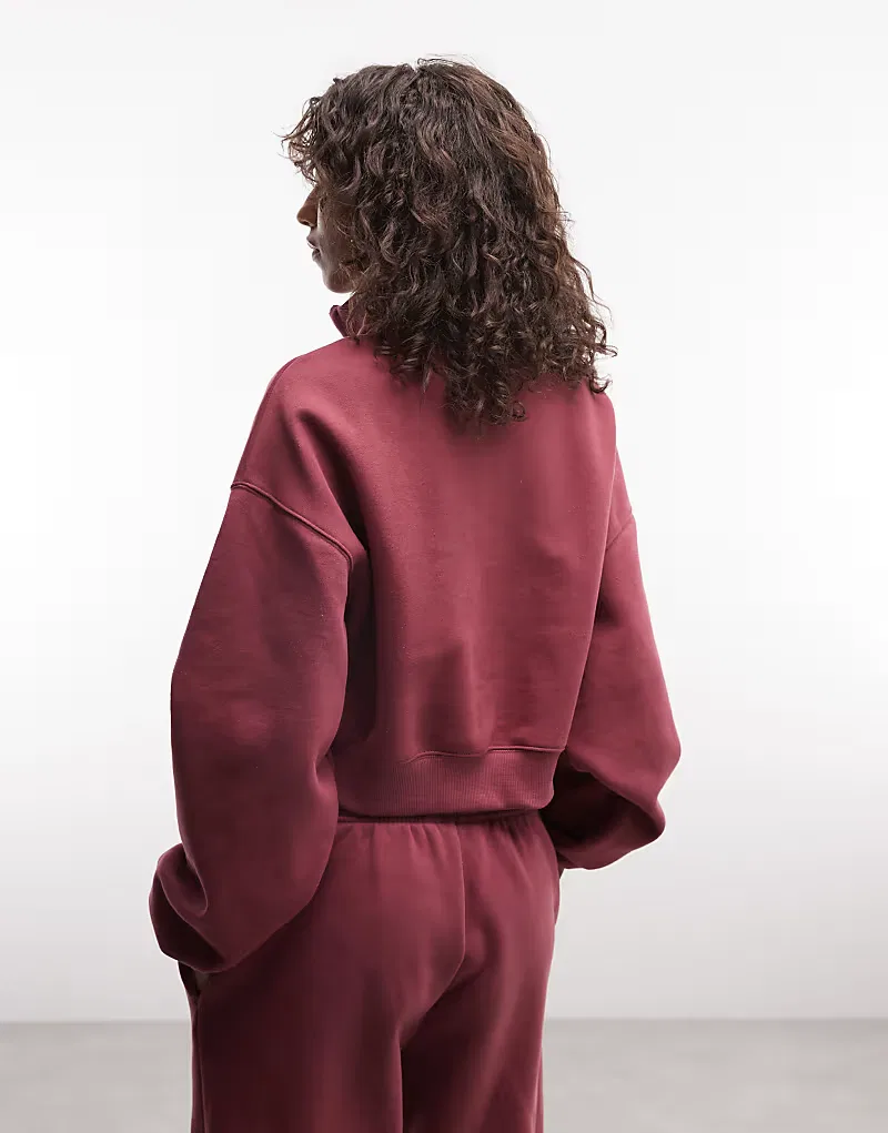 Укороченная толстовка Nike Studio Fleece средней плотности с застежкой-молнией на четверть длины, розовый — фото 4