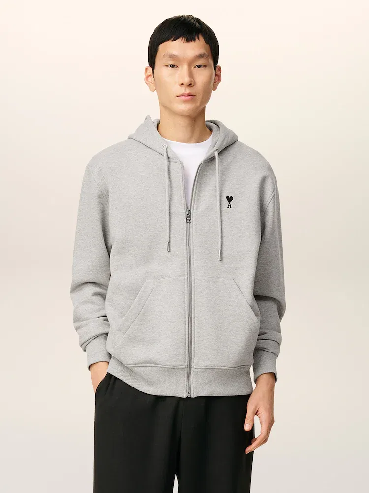 Худи-джемпер AMI PARIS Adc Zipped Hoodie, Heather Ash Grey